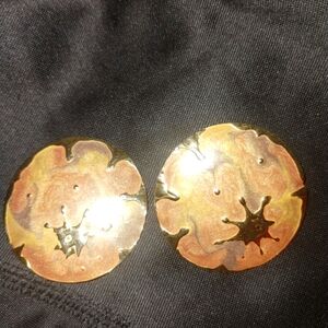 Gold and Brown Circular Earrings